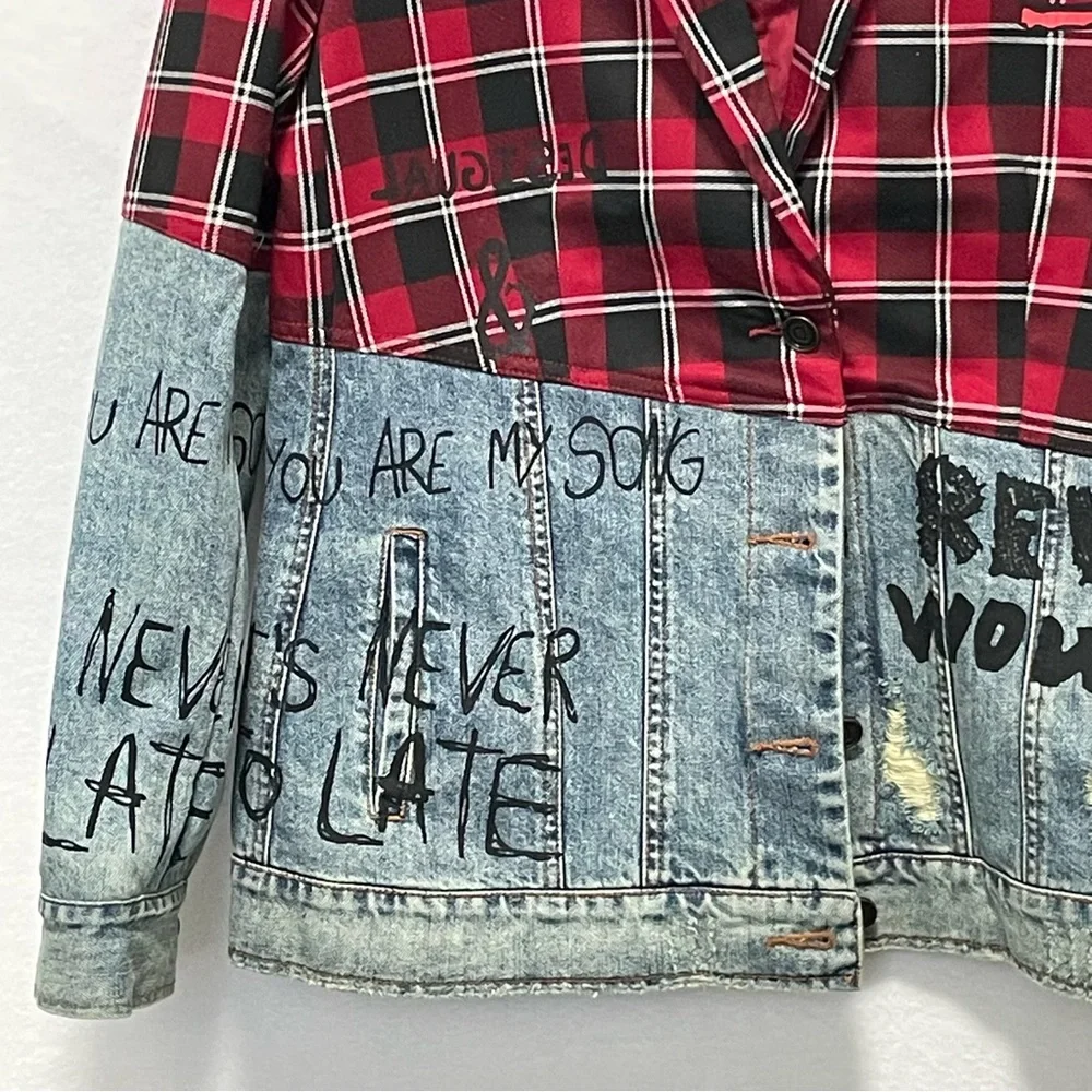 Desigual Red and Black Plaid Blazer - Picture 4 of 11